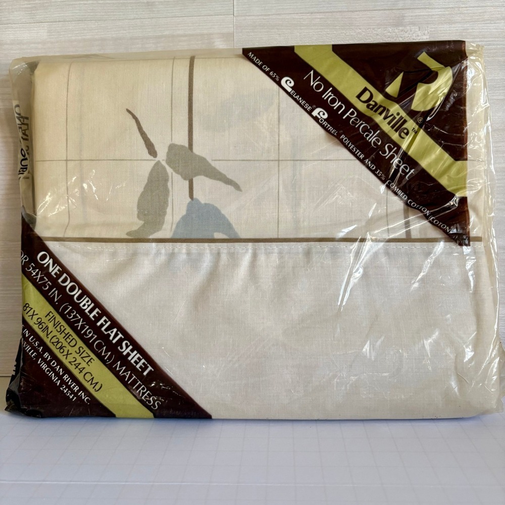 VTG Danville Flat Sheet‎ Double Full Size Cream Megan Floral Vintage No Iron NOS